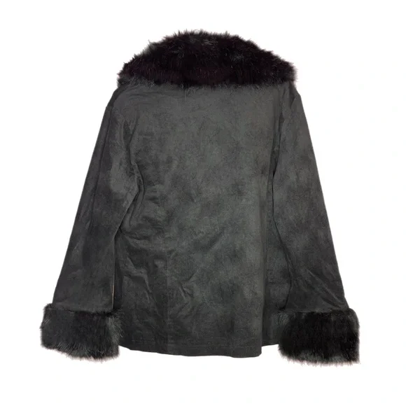Women's Black Faux Fur Trim Jacket - Picture 2 of 3